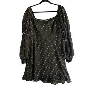 MISS SELFRIDGE Fit & Flare Black Mini Dress with Gold Foil Accents Size 12 NWT